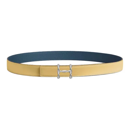 HERMES Letter H Label Leather Belts Women's Yellow Width 2.4CM