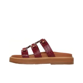 CELINE Slip Resistant Slide Slippers Women's Burgundy