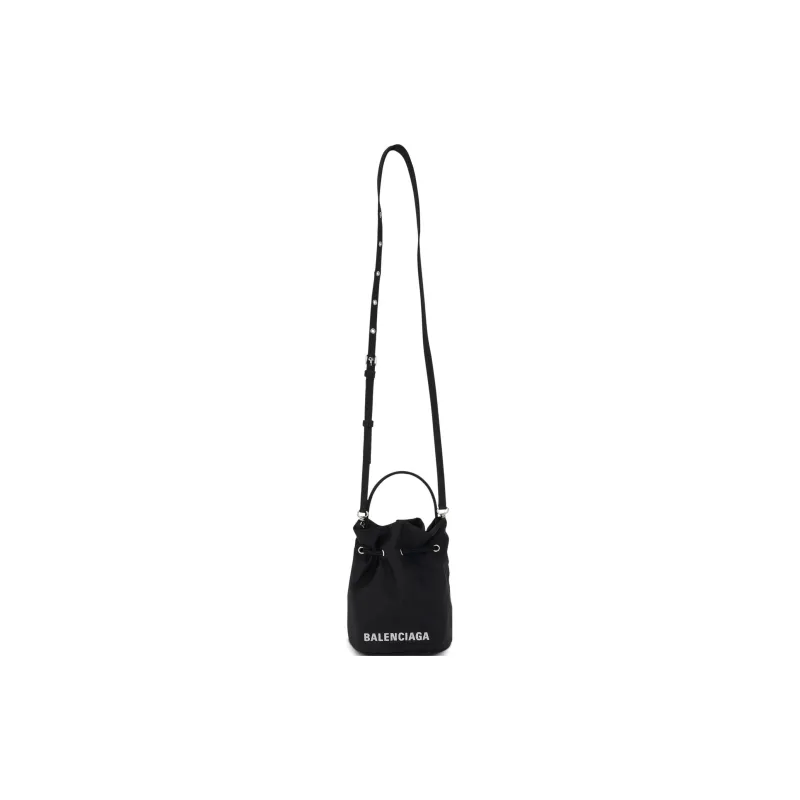 Balenciaga Wheel Shell Drawstring Bucket Bag Xs Black/White-2