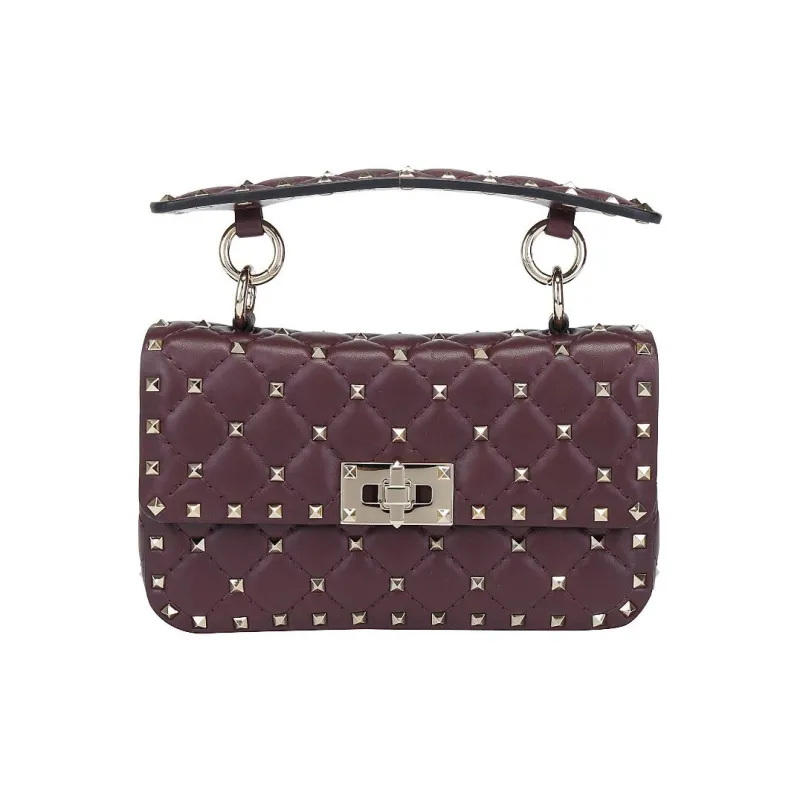 Valentino ROCKSTUD SPIKE Calfskin Crossbody Bag, Shoulder Bag Women's Burgundy-0