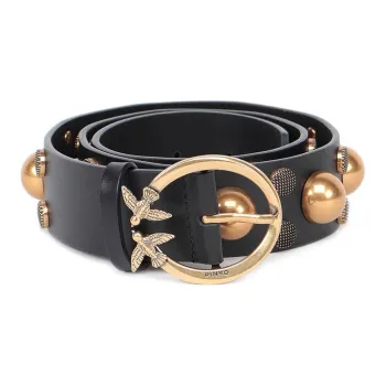 PINKO Round Stud Decoration Leather Belts Women's Black Width: 4CM