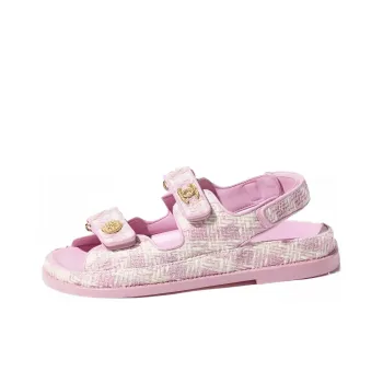 CHANEL Tweed Sandal Pink Ecru Cotton Women's