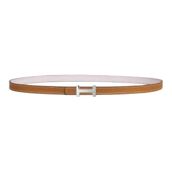 HERMES H Letter Buckle, Smooth Buckle Leather Belts Women's Brown/Light Purple Width 1.3cm