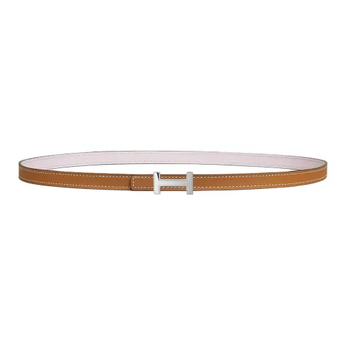 HERMES H Letter Buckle, Smooth Buckle Leather Belts Women's Brown/Light Purple Width 1.3cm