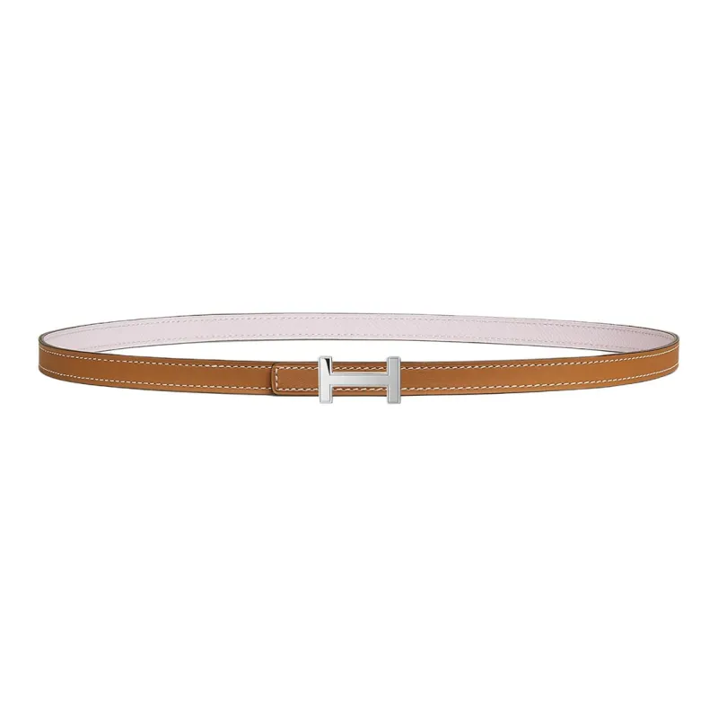 HERMES H Letter Buckle, Smooth Buckle Leather Belts Women's Brown/Light Purple Width 1.3cm-0