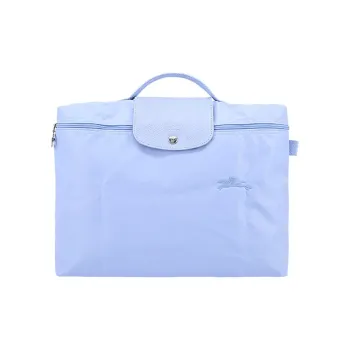 LONGCHAMP Le Pliage Green Cow Leather Trim File Bag Handbag Briefcase Small Size Women's Blue