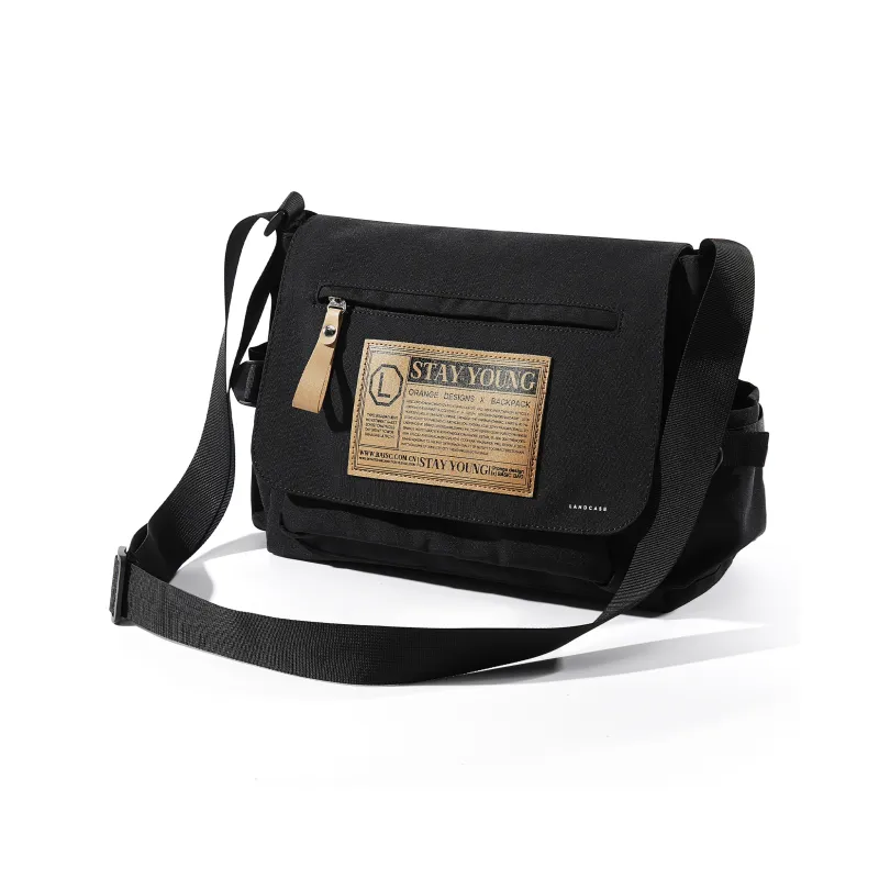 LANDCASE Fabric Crossbody Bag Shoulder Bag Messenger Bag Commute Bag Regular Unisex Black-4