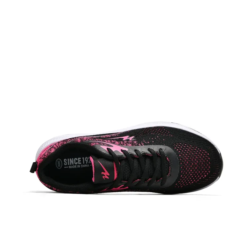 Binary Cushioned Anti Slip Wear Resistant Breathable Lightweight Low Top Running Shoes Women's Black Rose Red-2