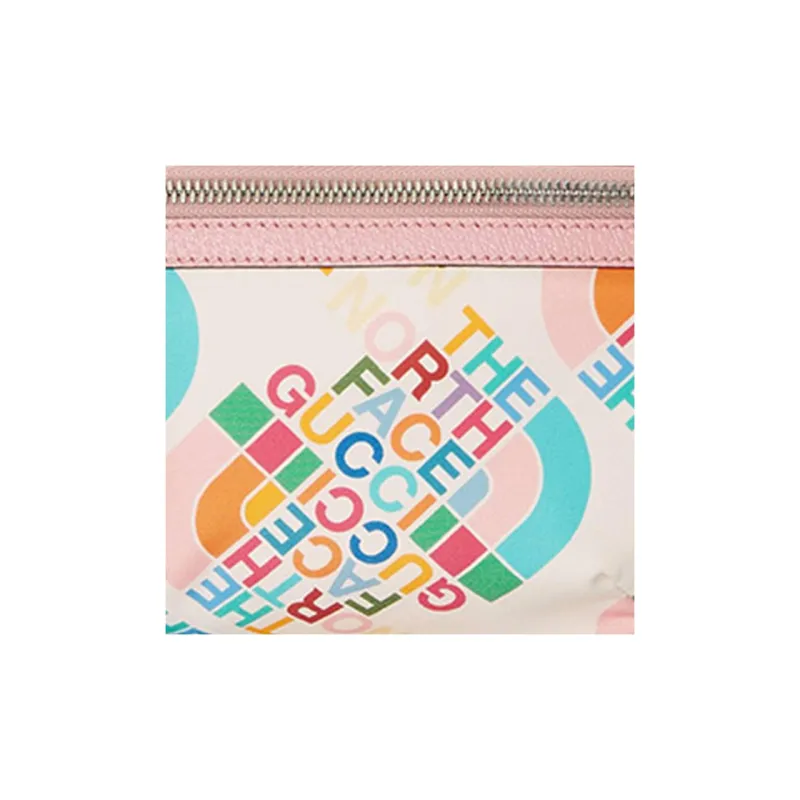 GUCCI The North Face Collaboration Leather Fanny Pack Sling Bags Men's Pink/White-7