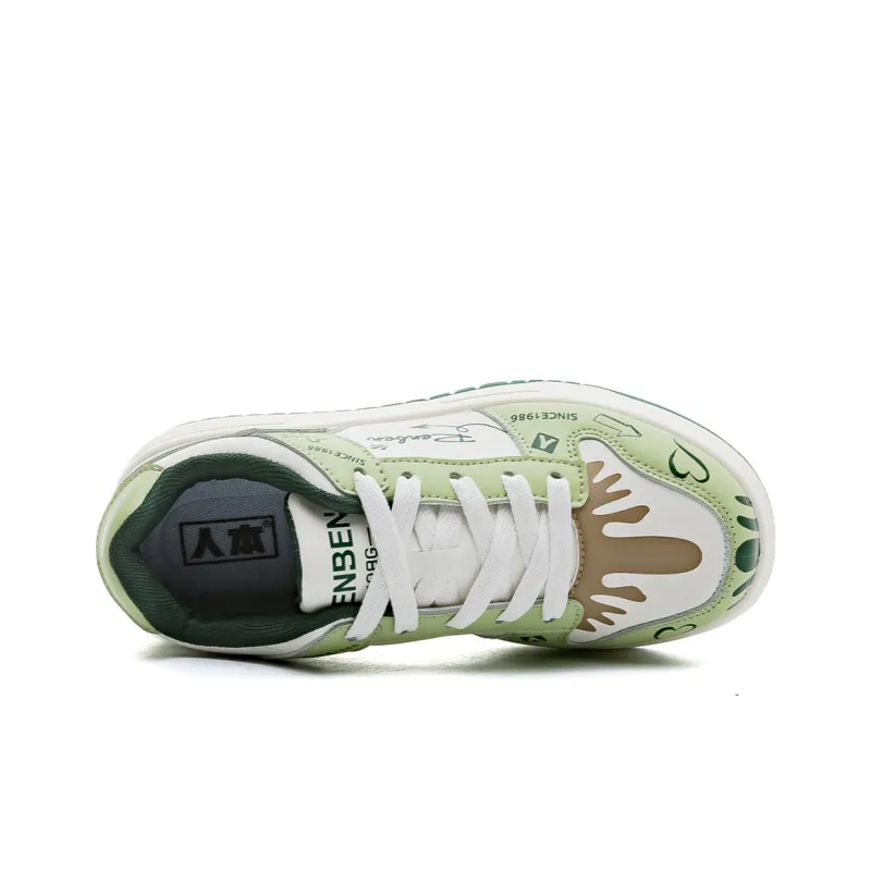 RENBEN Wear Resistant Lightweight Supportive Balance Low Top Skateboard Shoes Women's Green-3