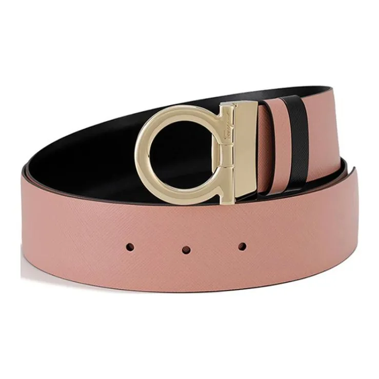 FERRAGAMO Solid Color Design Leather Belts Women's Pink Width: 2.5CM-0