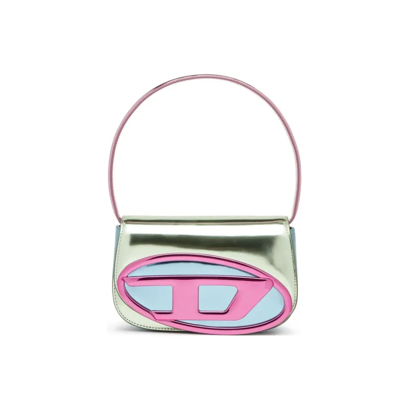 DIESEL Cow Leather Portable Crossbody Bag, Shoulder Bag Women's Green & Pink-0