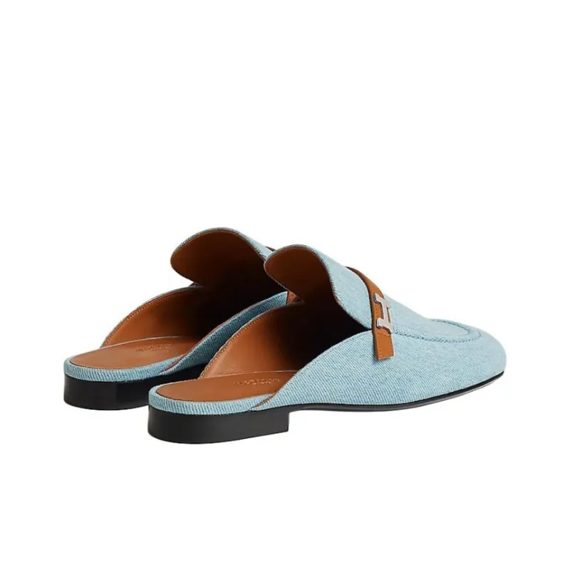 HERMES Wrap toe Slippers Women's Blue-3