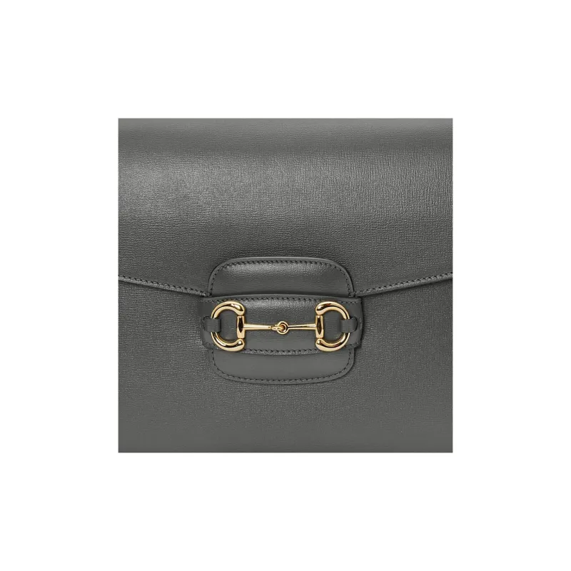 GUCCI Horsebit 1955 Leather Messenger Bag, Crossbody Bag, Shoulder Bag Men's Gray-7