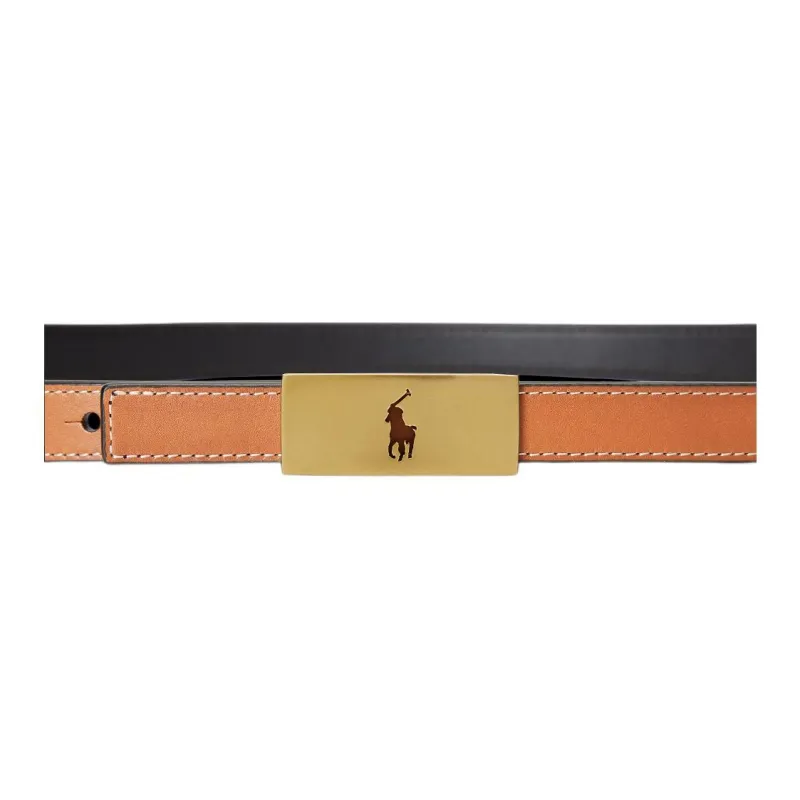 Polo Ralph Lauren Small Horse Cut-Out Pattern Design Leather Belts Women's Black/Brown Width 1.9CM-2