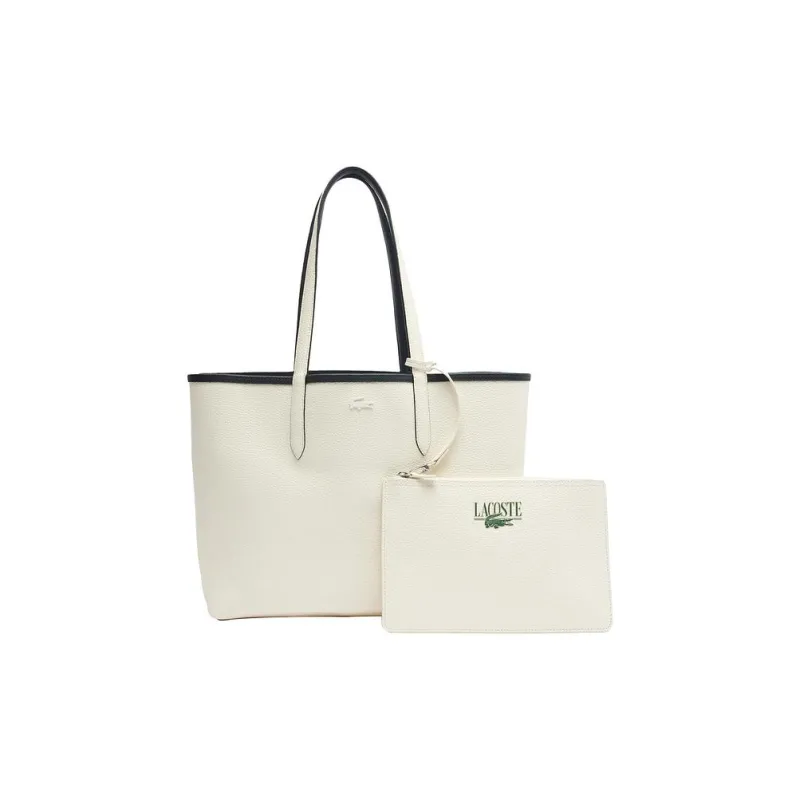 LACOSTE PVC Tote Bag Shopping Bag Handbag Large Size Women's Black & White-2