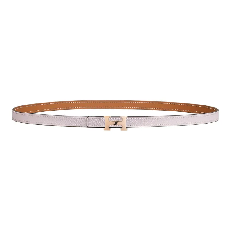 HERMES H Letter Shape Buckle, Smooth Buckle Leather Belts Women's Light Purple/Brown Width 1.3cm-1