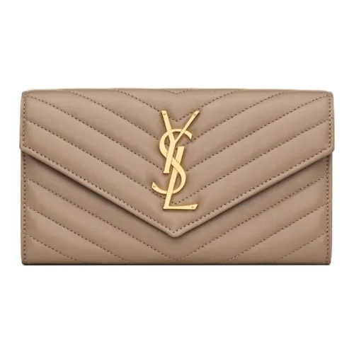 SAINT LAURENT CASSANDRE Lambskin Wallet Large Size Women's Dusty Gray