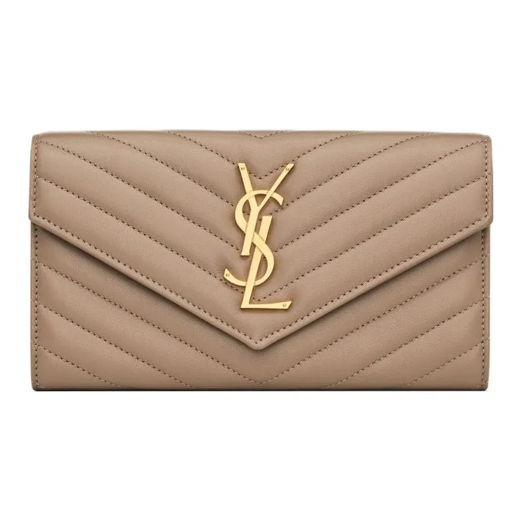 SAINT LAURENT CASSANDRE Lambskin Wallet Large Size Women's Dusty Gray-0