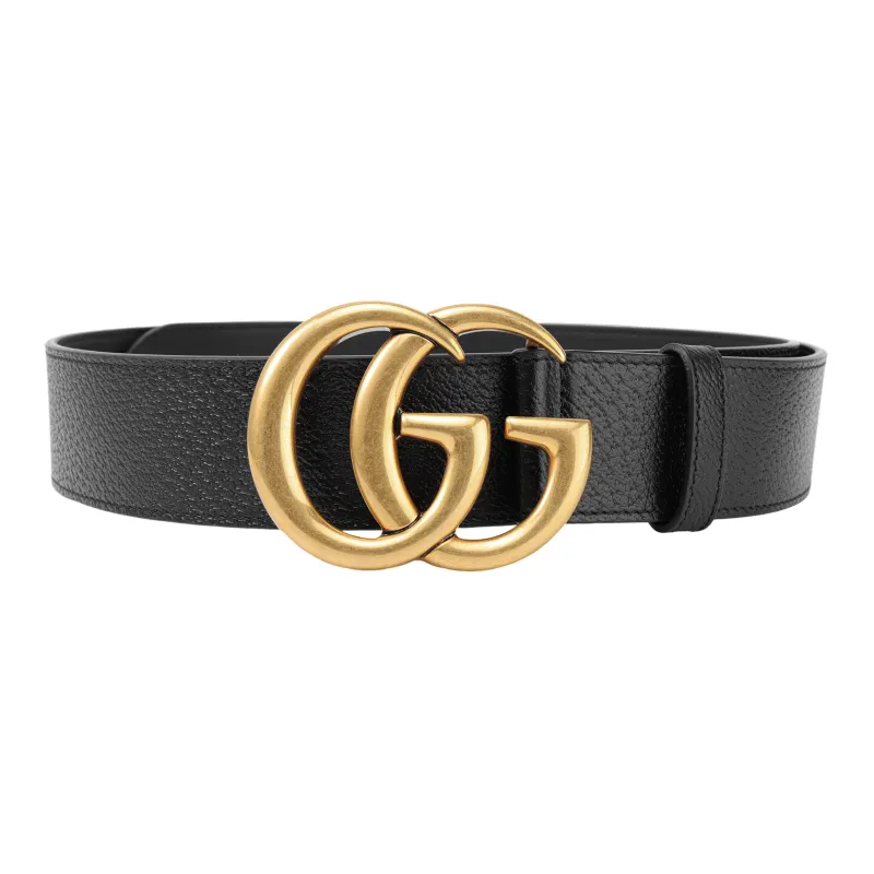 GUCCI Double G Gold Buckle Textured Leather Belt 1.5 Width-0