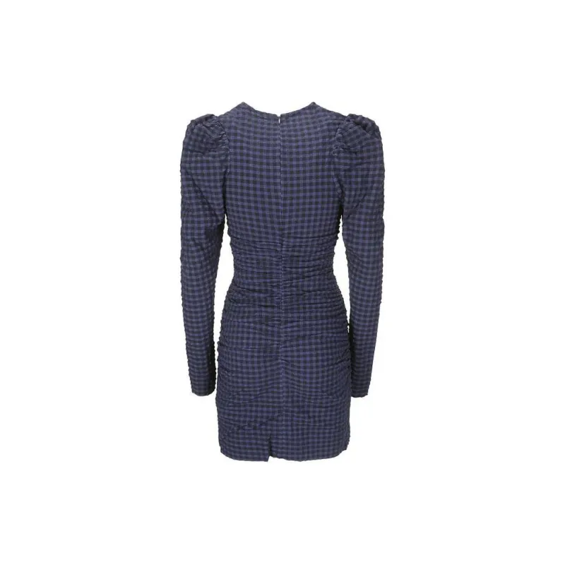 GANNI Gingham Printed Crewneck Seersucker Mini Dress-1
