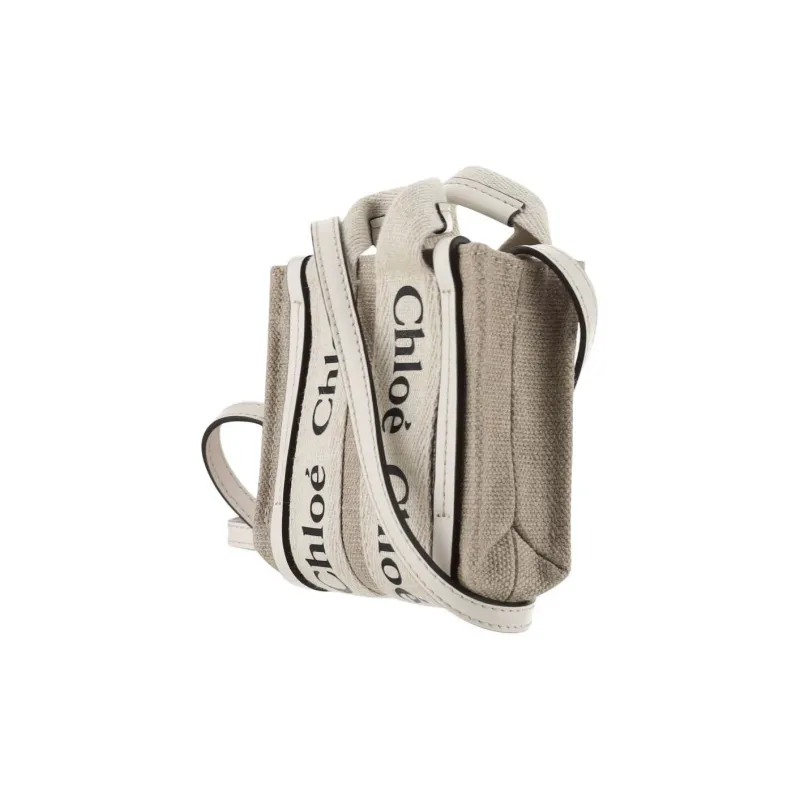 Chloe Canvas With Leather Tote Bag, Shopping Bag, Shoulder Bag, Crossbody Bag, Handbag Women's Gray & White-1