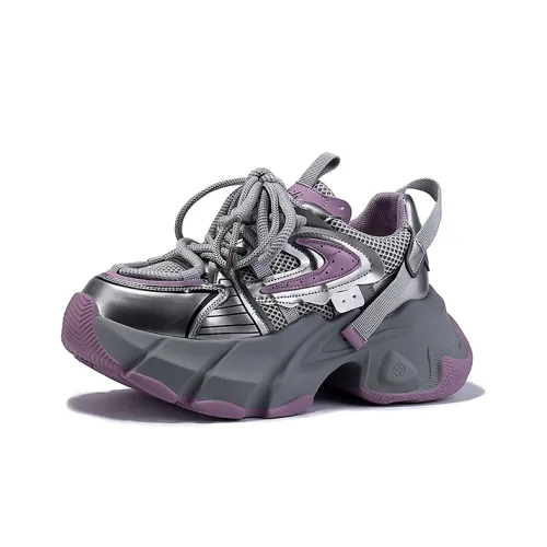 SELAIYA Chunky Sneakers Women's Low-Top Purple Silver