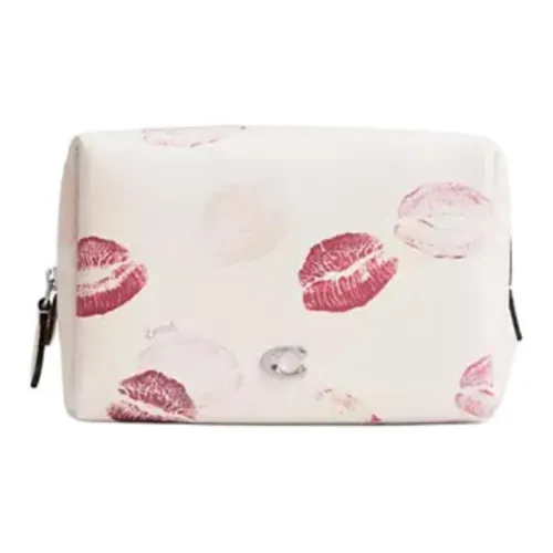 COACH Cosmetic Makeup Bags Silver/Chalk White Multicolor