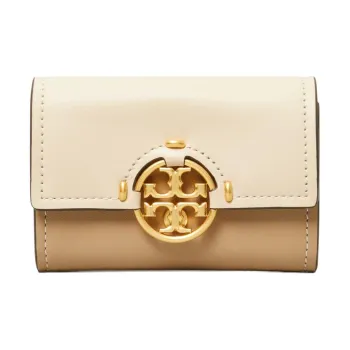 TORY BURCH Miller Leather Wallet Mini Women's Brie Cheese With Almond Powder