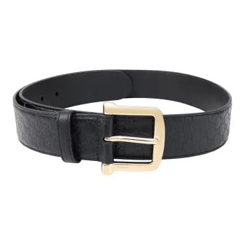GUCCI Half Print Pin Buckle Leather Belts Men's Black Gold Head Width  4cm