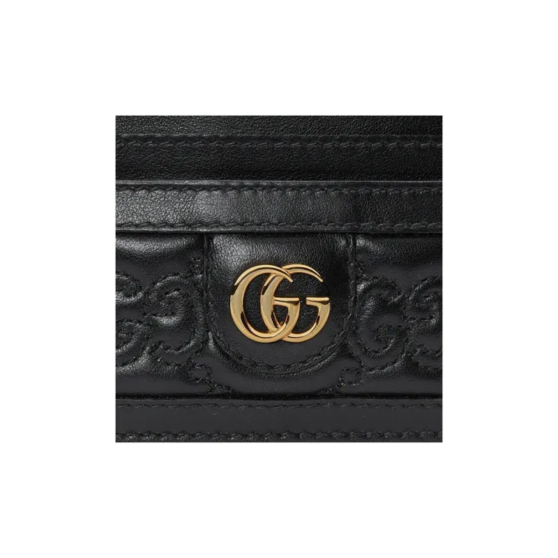 GUCCI GG Matelassé Leather Clutch Card Holder Trumpets Women's Black-4