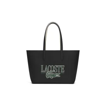 LACOSTE PVC Tote Bag Shopping Bag Handbag Large Size Women's Black & White