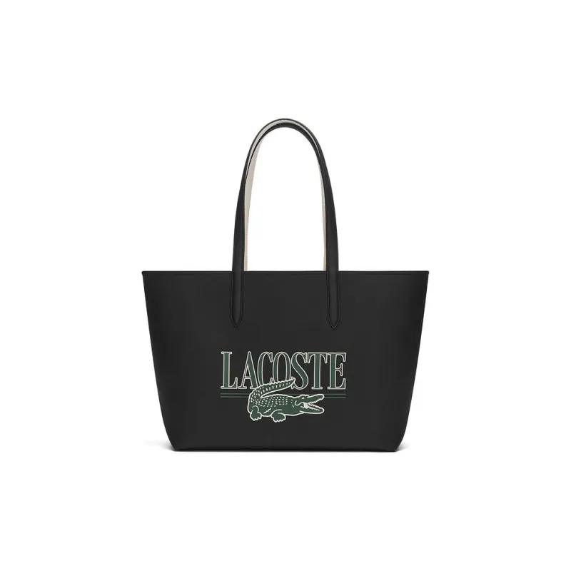 LACOSTE PVC Tote Bag Shopping Bag Handbag Large Size Women's Black & White-0