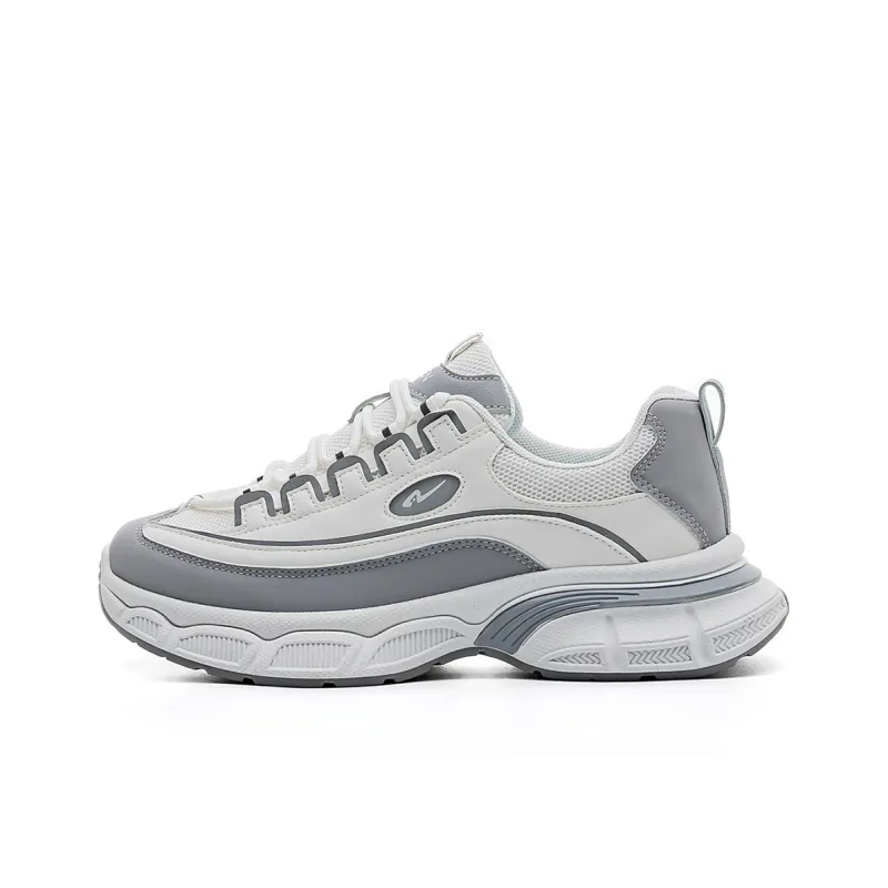RENBEN Wear Resistant Breathable Lightweight Height Increasing Low Top Chunky Sneakers Women's White Gray-0