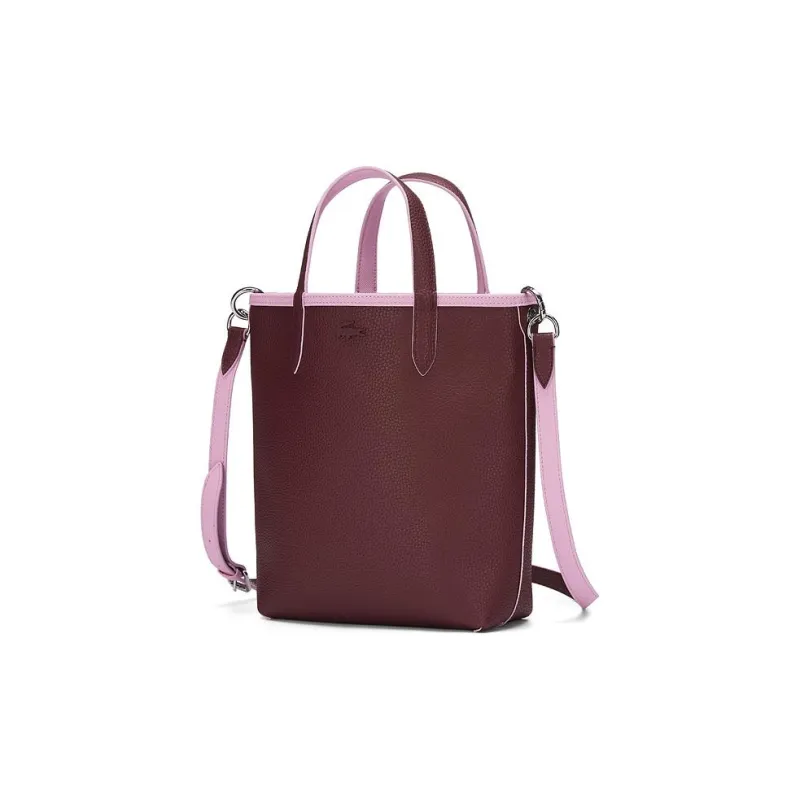 LACOSTE PVC Tote Bag, Shopping Bag, Shoulder Bag, Crossbody Bag, Handbag Medium Size Women's Pink & Burgundy-1