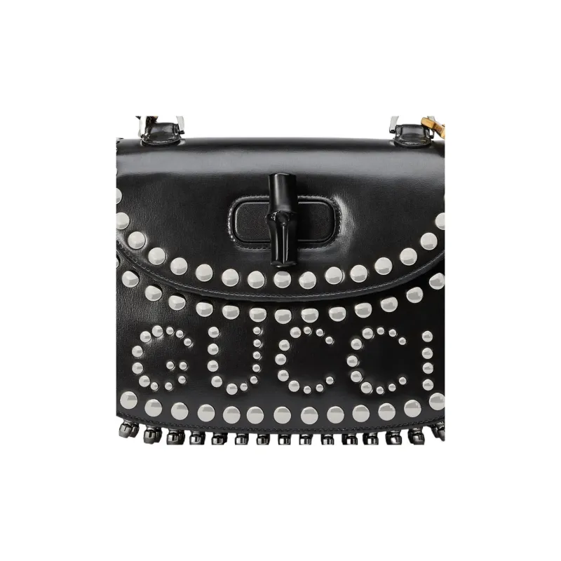GUCCI Bamboo 1947 Leather Shoulder Bag Crossbody Bag Handbag Small Size Women's Black-8