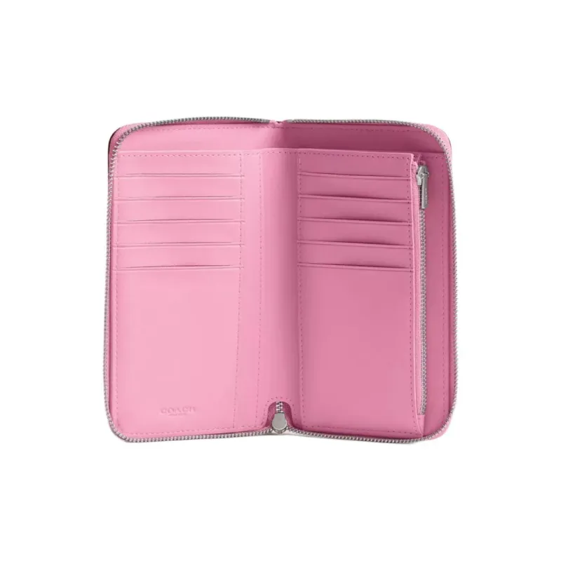 COACH Zip Around Polished Pebble Leather Wallet Trumpets Women's Silver & Bright Pink-2