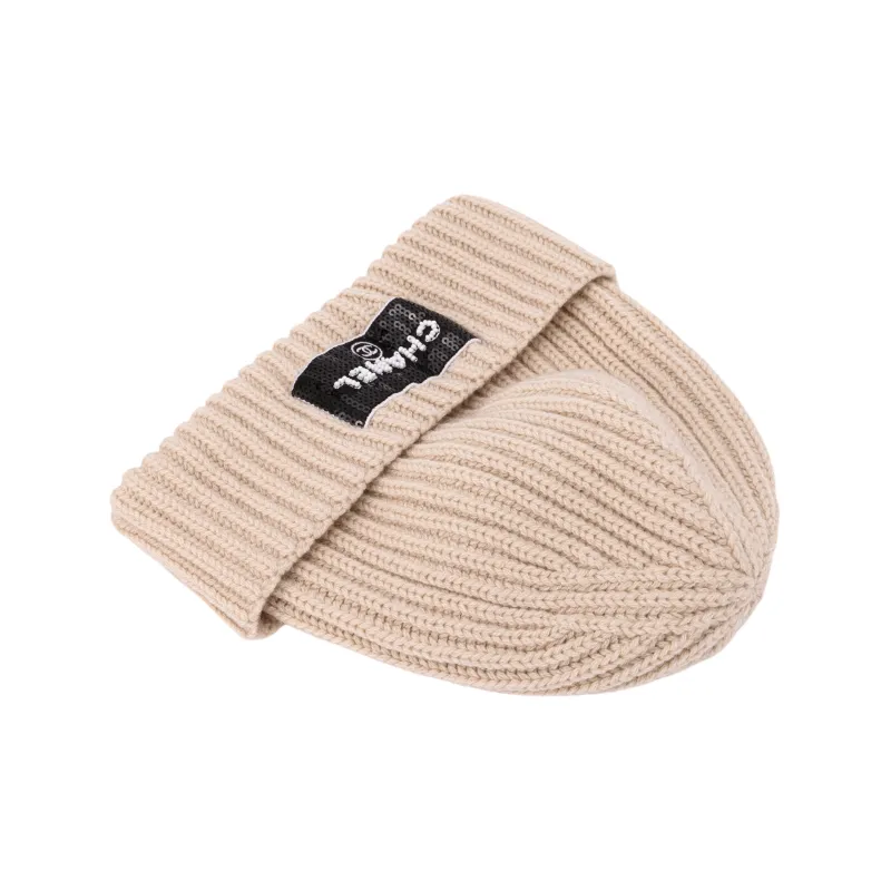 CHANEL Wool Beanies Unisex Beige-3