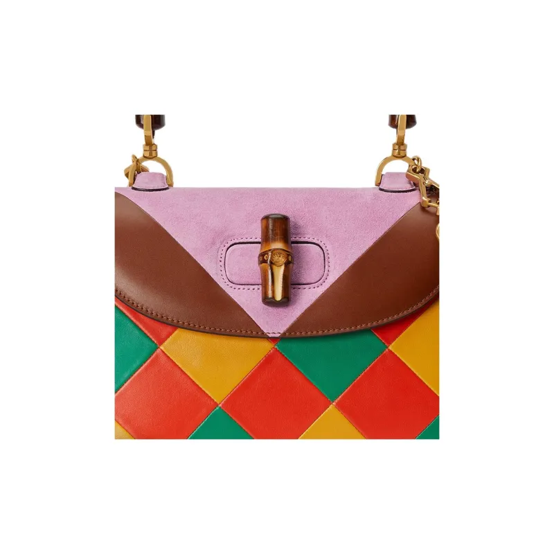 GUCCI Bamboo 1947 Leather Shoulder Bag Crossbody Bag Handbag Medium Size Women's Multicolor-8