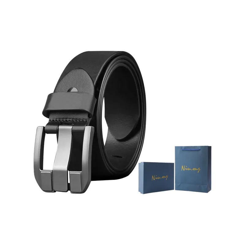 NIUMJ Business Casual Minimalist Style, Pin Buckle Leather Belts Men's Width 3.8cm-1