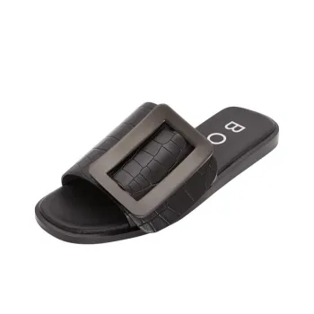 BOYY Genuine Leather Sole Slide Slippers Women's Black