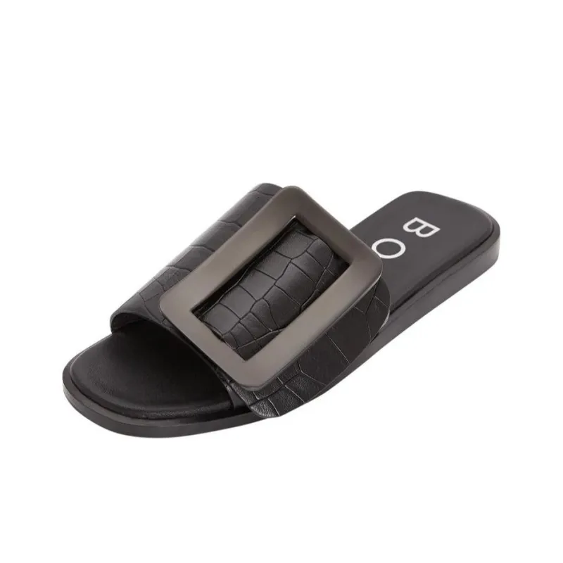 BOYY Genuine Leather Sole Slide Slippers Women's Black-0
