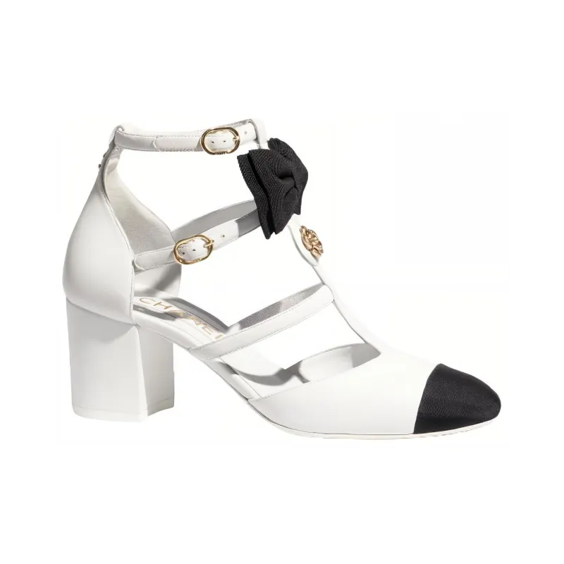 CHANEL Chunky Heel Mary Jane Shoes 6.5cm Women's White-1