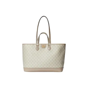 GUCCI Ophidia Canvas Tote Bag Shopping Bag Handbag Medium Size Women's Beige & White