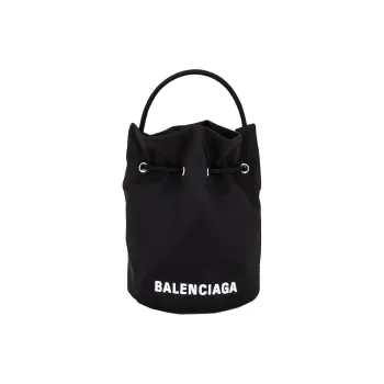 Balenciaga Wheel Shell Drawstring Bucket Bag Xs Black/White