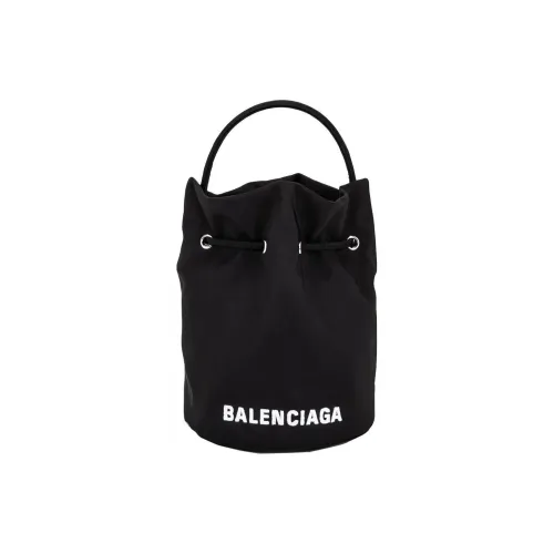 Balenciaga Wheel Shell Drawstring Bucket Bag XS Black/White