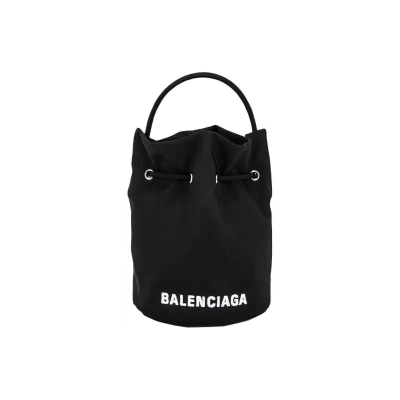 Balenciaga Wheel Shell Drawstring Bucket Bag Xs Black/White-0