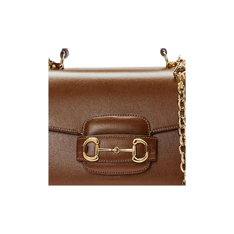 GUCCI Horsebit 1955 Leather Shoulder Bag Crossbody Bag Handbag Medium Size Women's Dark Brown-8