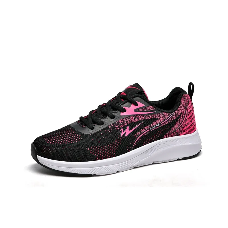 Binary Cushioned Anti Slip Wear Resistant Breathable Lightweight Low Top Running Shoes Women's Black Rose Red-1