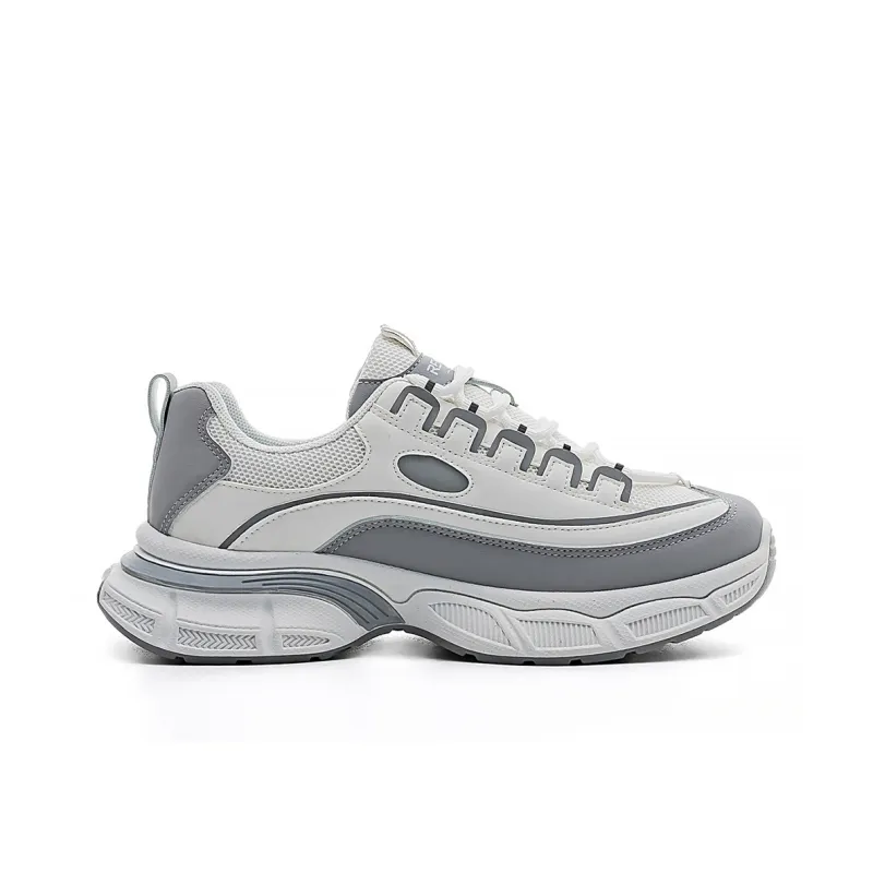 RENBEN Wear Resistant Breathable Lightweight Height Increasing Low Top Chunky Sneakers Women's White Gray-1